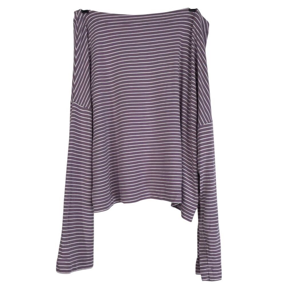 Boden Blouse Womens Size 14 Purple‎ White Striped Long Sleeve Boat Neck